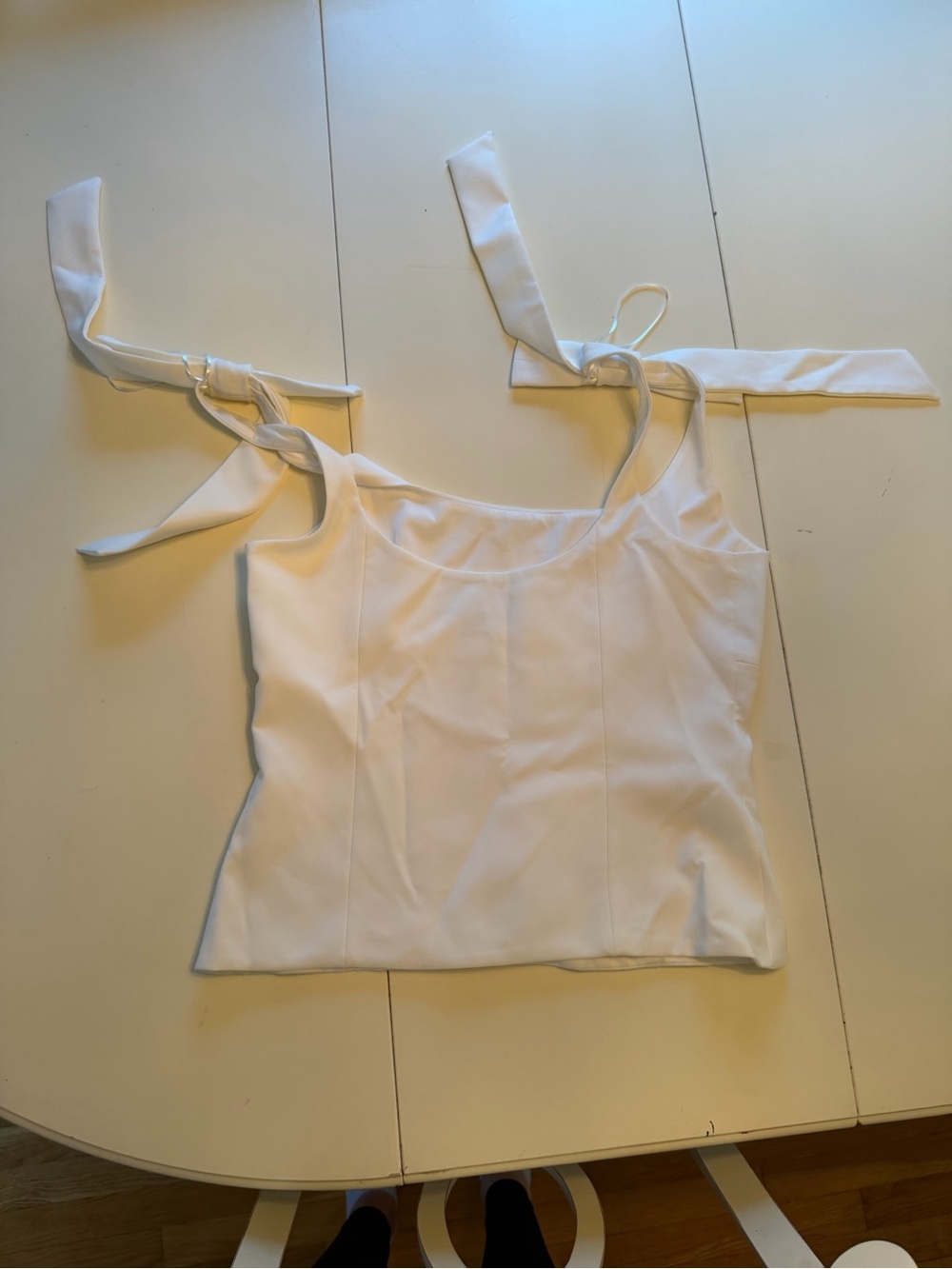 Zara NWT White Bow Tie Strap Tank Top Sz Large Viral - Picture 7 of 10